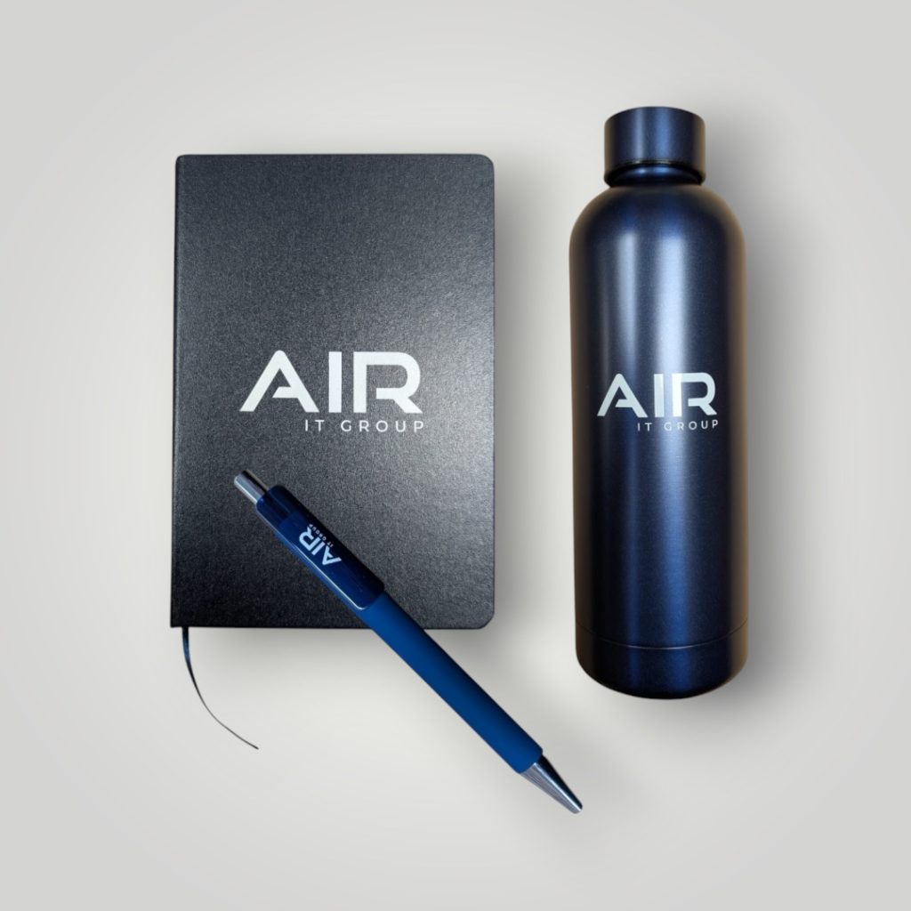 Promotional products including bottles notebooks and tote bags